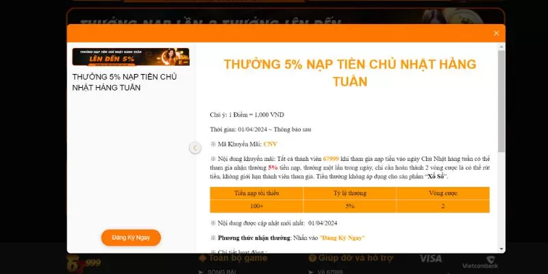 Chương trình nạp tiền tặng thưởng cuối tuần